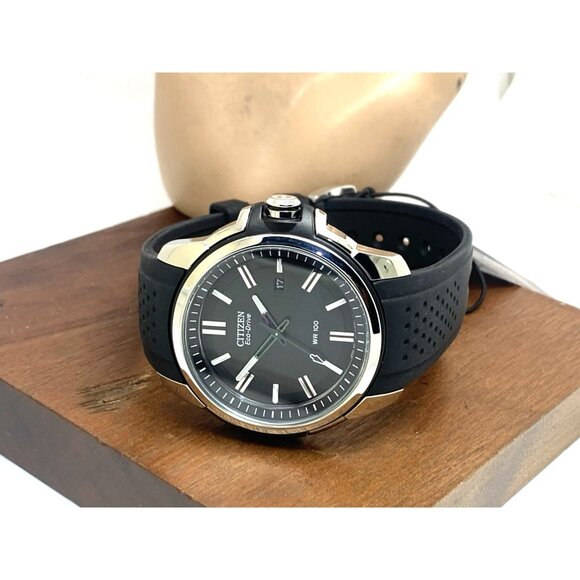 Citizen Men's Watch AW1150-07E Eco Drive Black Dial Date Rubber Band 44mm - Picture 8 of 14